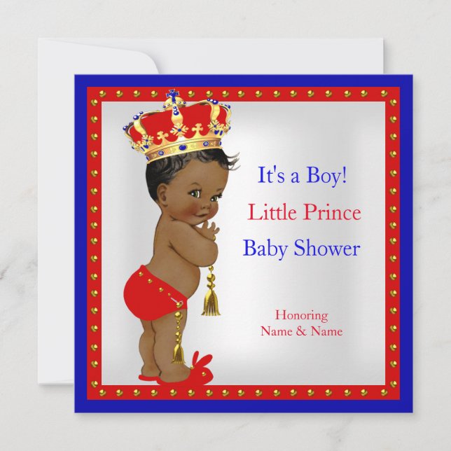 Invitación Etnia del niño blanco rojo del príncipe Baby Showe (Anverso)