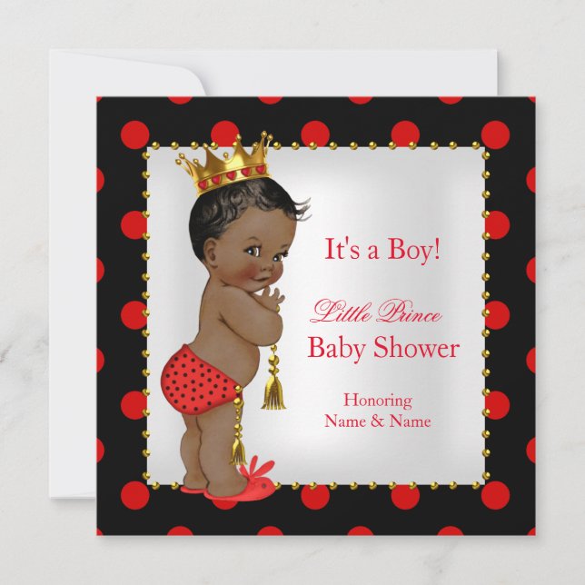 Invitación Etnia del niño negro rojo del príncipe Baby Shower (Anverso)