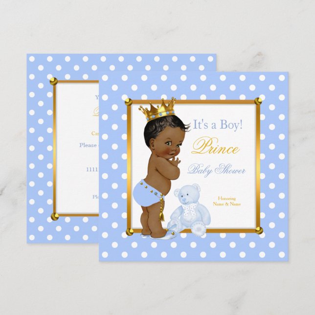 Invitación Etnia del Punto de Polka Azul del niño de Baby Sho (Anverso / Reverso)