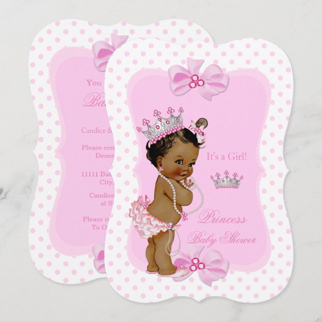 Invitación Etnia del punto rosado del Chica de la Princesa Ba (Anverso / Reverso)