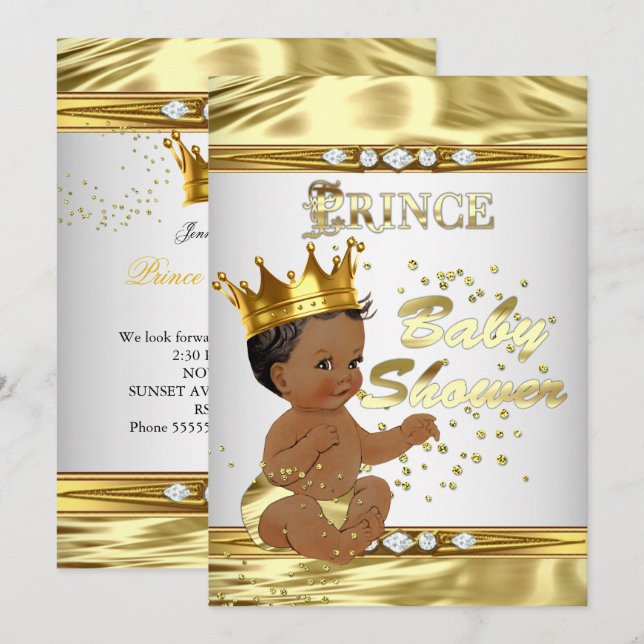 Invitación Etnia del Relieve metalizado dorado blanco de Prin (Anverso / Reverso)