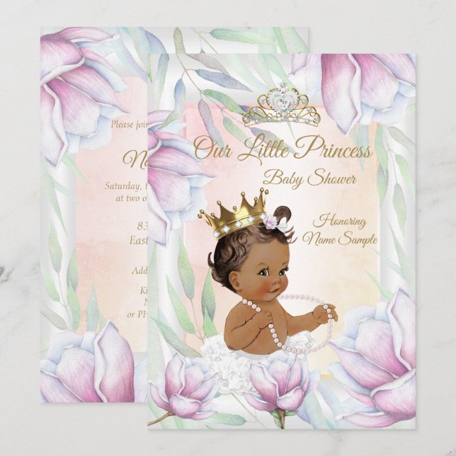 Invitación Etnia floral de la princesa Baby Shower rosada Lil (Anverso / Reverso)