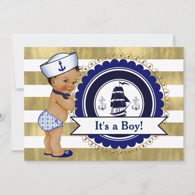 Invitación Etnia Pequeño Sailor Niño Baby Shower Náutico (Anverso)