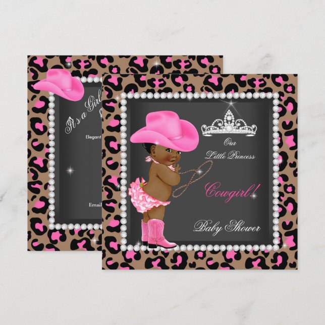 Invitación Etnia princesa de vaca Baby Shower rosada marrón (Anverso / Reverso)