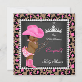 Invitación Etnia princesa de vaca Baby Shower rosada marrón