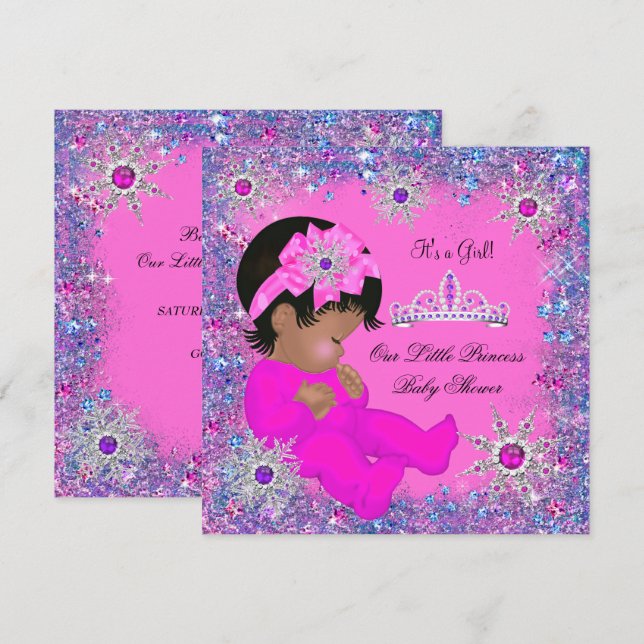 Invitación Etnia Purpurina morada rosada de la princesa Baby  (Anverso / Reverso)