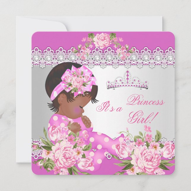 Invitación Etnia Rosa Pearl de la Princesa Baby Shower Chica (Anverso)