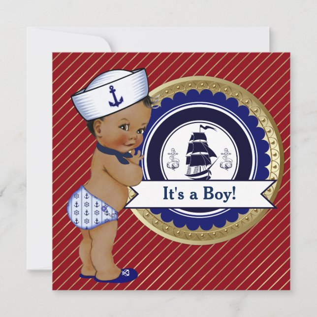 Invitación Etnia Sailor Boy Nautical Baby Shower (Anverso)