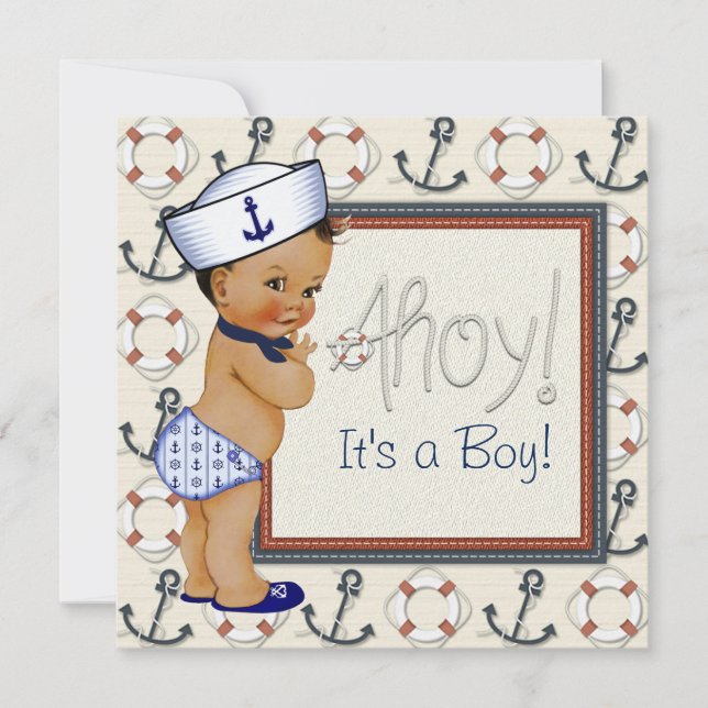Invitación Etnia Sailor Boy Nautical Baby Shower (Anverso)