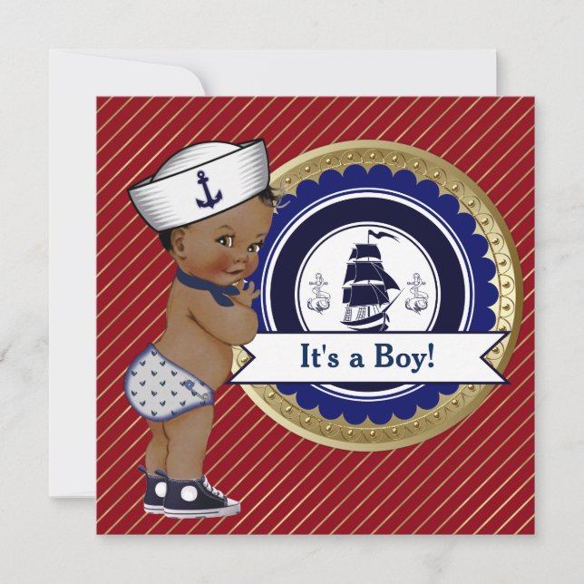 Invitación Etnia Sailor Boy Nautical Baby Shower (Anverso)