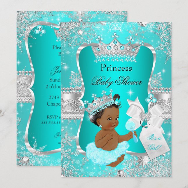 Invitación Étnica de Aqua Blue Princess Verde azulada Baby Sh (Anverso / Reverso)