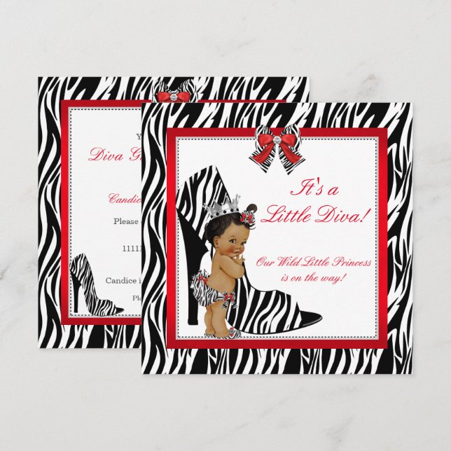 Invitación Étnica de Baby Shower Chica de Princesa de Diva (Anverso / Reverso)