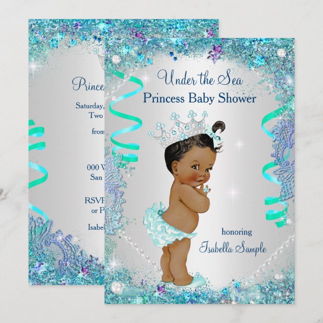 Invitación Étnica de Baby Shower de Blue Under Sea Princess (Anverso / Reverso)