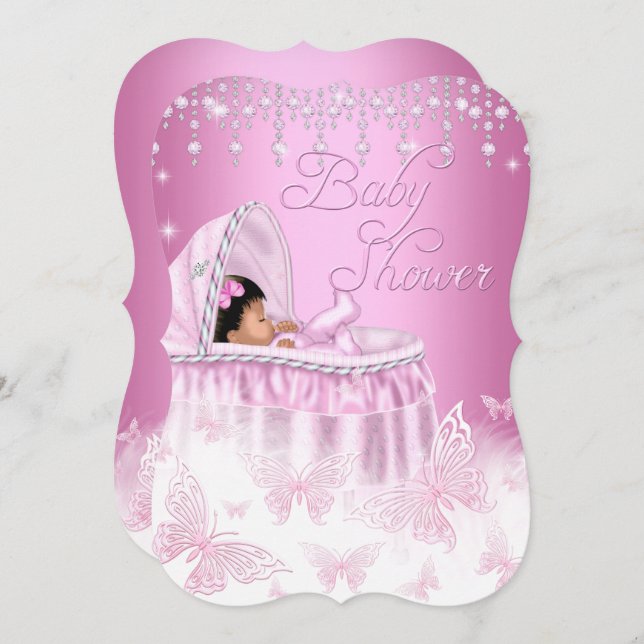 Invitación Étnica de Baby Shower de la mariposa rosada de bon (Anverso / Reverso)