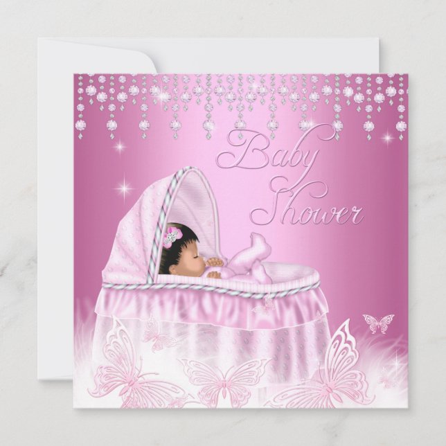 Invitación Étnica de Baby Shower de la mariposa rosada de bon (Anverso)