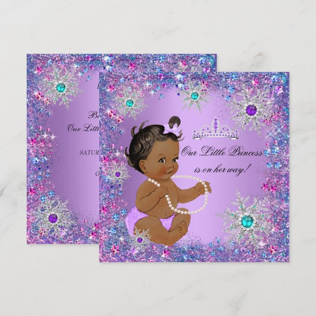 Invitación Étnica de Baby Shower de princesa rosa morado azul (Anverso / Reverso)
