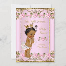Invitación Étnica de Baby Shower, princesa blanca de oro rosa