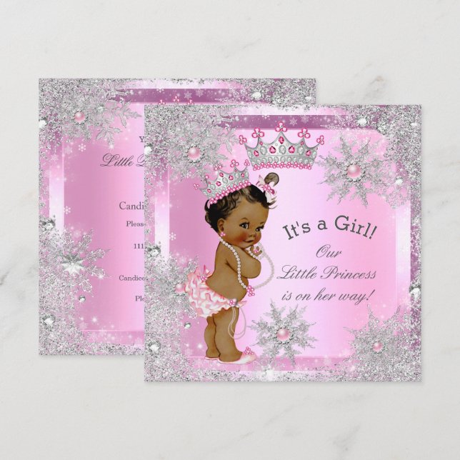 Invitación Étnica de invierno rosado de la princesa Baby Show (Anverso / Reverso)