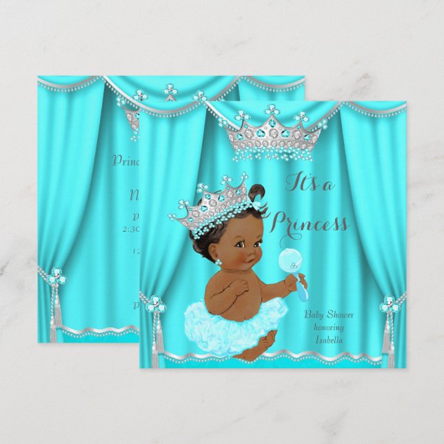 Invitación Étnica de la princesa Verde azulada Baby Shower Si (Anverso / Reverso)