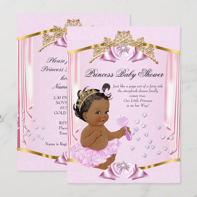 Invitación Étnica de oro rosado de la princesa Baby Shower (Anverso / Reverso)