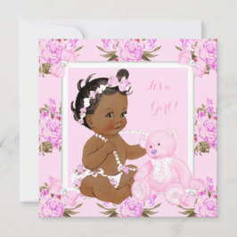 Invitación Étnica del oso rosado del Chica de Baby Shower flo