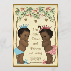Invitación Étnica Príncipe y Princesa Gemelos Cumpleaños