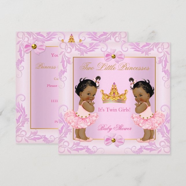Invitación Étnica rosa de la princesa gemela de Baby Shower T (Anverso / Reverso)