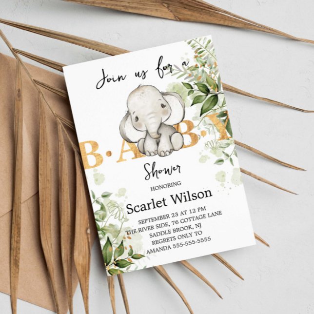 Invitación Eucalipt Baby Elephant Baby Shower (Subido por el creador)