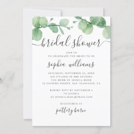 Invitación Eucalipto acuarela. Ducha de novia verde