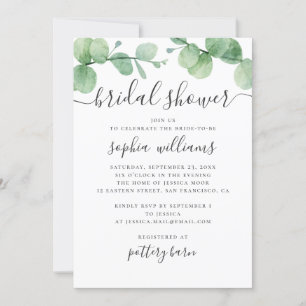 Invitación Eucalipto acuarela. Ducha de novia verde