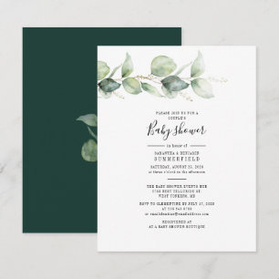 Invitación Eucalipto Acuarela Elegante Baby Shower para Parej