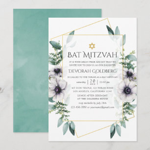 Invitación Eucalipto Anémona Geométrica Bat Mitzvah