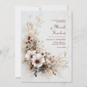 Invitación Eucalipto azul ahumado amapola blanca boda