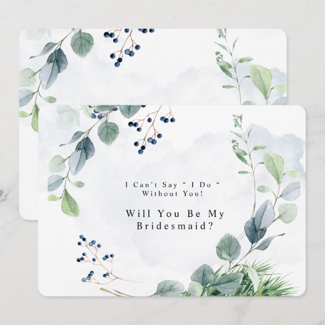 Invitación Eucalipto Azul Dusto Serás Mi Novia (Anverso / Reverso)