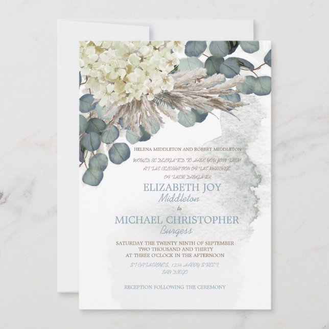 Invitación Eucalipto Azul Dusty Floral Sale Elegante Boda (Anverso)