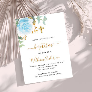 Invitación Eucalipto azul floral vegetación niño baptismo cru