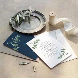 Invitación Eucalipto azul marino boda sencillo moderno