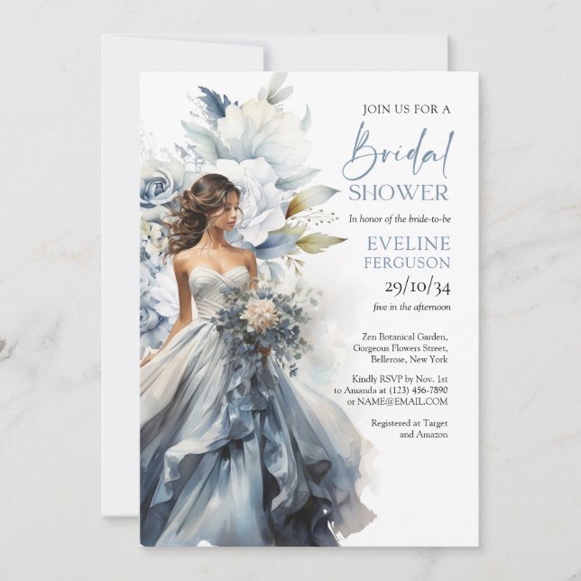 Invitación Eucalipto azul polvoriento Boho boda gown (Anverso)