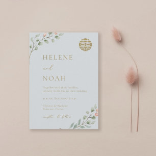 Invitación Eucalipto azul turbio Boda chino elegante