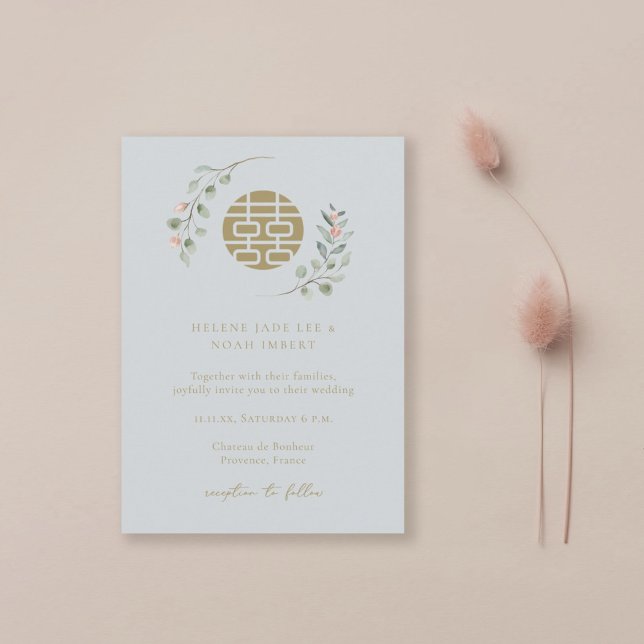 Invitación Eucalipto azul turbio Boda chino elegante (Subido por el creador)