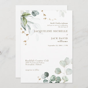 Invitación Eucalipto Blanco Elegancia Novia Padres Bodas