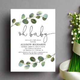 Invitación Eucalipto blanco negro neutro de género simple