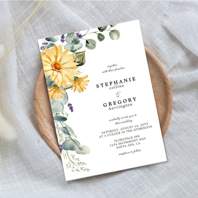 Invitación Eucalipto Boda floral amarillo (Subido por el creador)