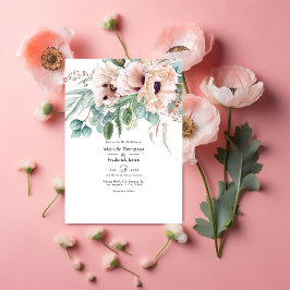 Invitación Eucalipto Bohemio Boda de Adormidera Rosa