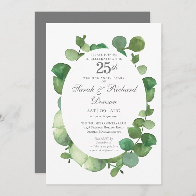 Invitación Eucalipto boho vegetación 25 aniversario de bodas  (Anverso / Reverso)
