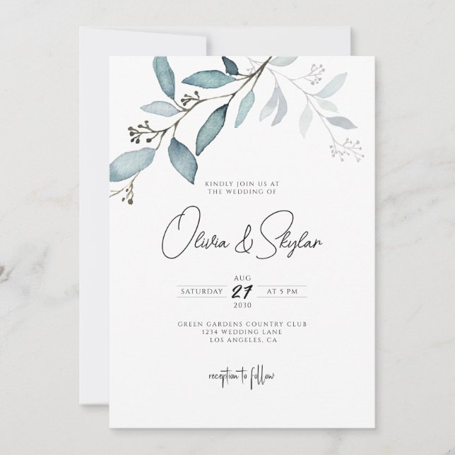 Invitación Eucalipto Botánico minimalista Boda simple Inv (Anverso)