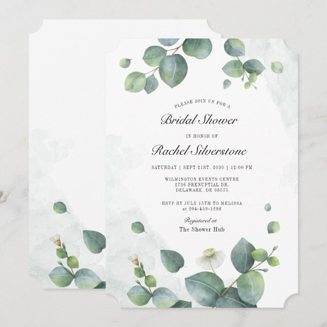 Invitación Eucalipto Botánico Rubor Despedida de Soltera (Anverso / Reverso)