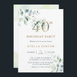 Invitación Eucalipto Bovinos 40 Fiesta de cumpleaños<br><div class="desc">Esta invitación a la fiesta de 40 años incluye eucalipto de color agua pintado y hojas verdes con números de oro botánico.</div>