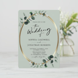 Invitación Eucalipto Caligrafía Todo en Uno Boda Verde Salvia