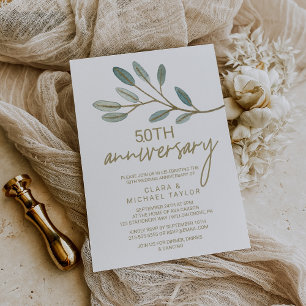 Invitación Eucalipto con Venas Doradas 50 Aniversario de Boda